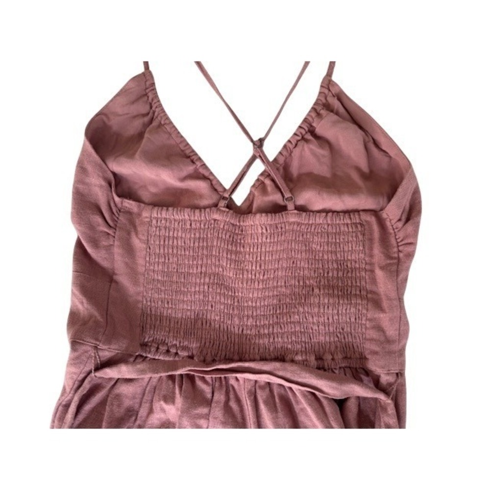 Abercrombie & Fitch Womens Medium Linen Blend Wide Leg Jumpsuit Mauve Tie Back - Picture 7 of 11
